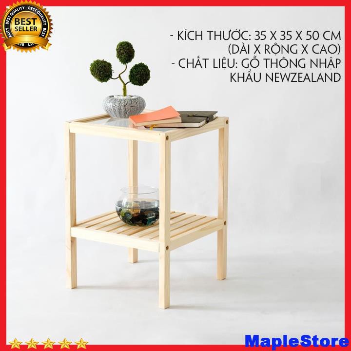 KỆ GƯƠNG 2 TẦNG ĐẦU GIƯỜNG MÀU GỖ TỰ NHIÊN - GLASS SHELF