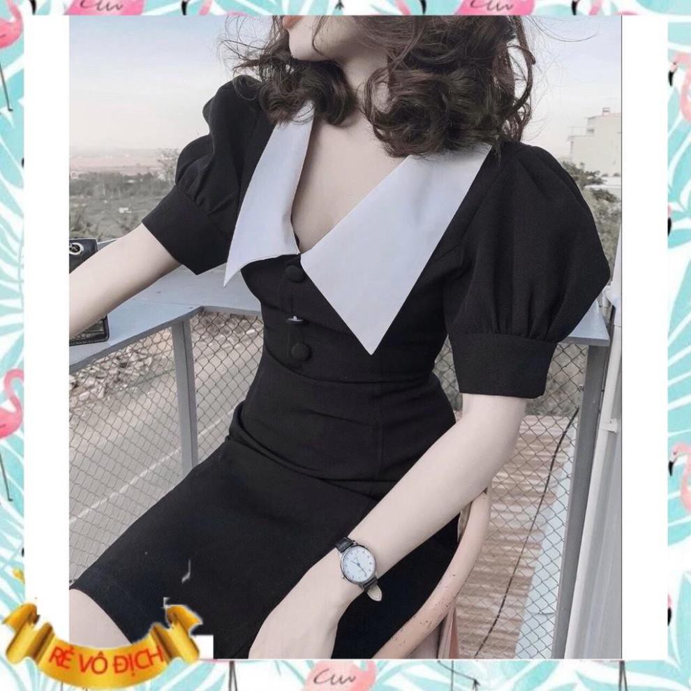 ĐẦM XOÈ ĐEN PHỐI CỔ SEN