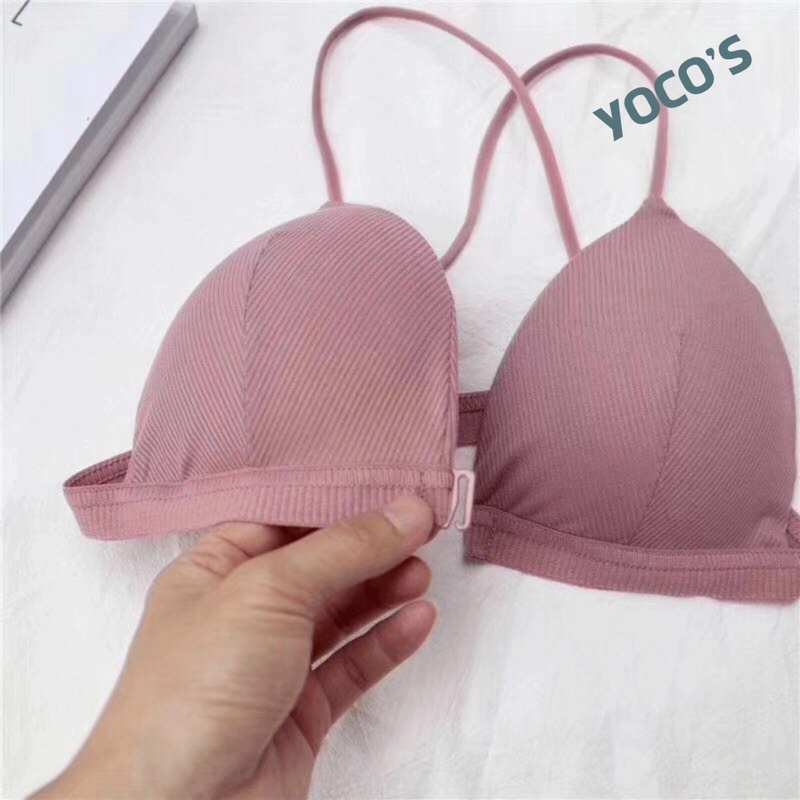 Áo ngực cài trước Thun Tăm cotton _ Áo lót Bra không gọng dây mảnh Ôm nhẹ Thoải mái