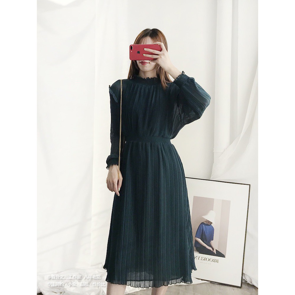 Đầm Zara voan xếp ly xanh cổ vịt