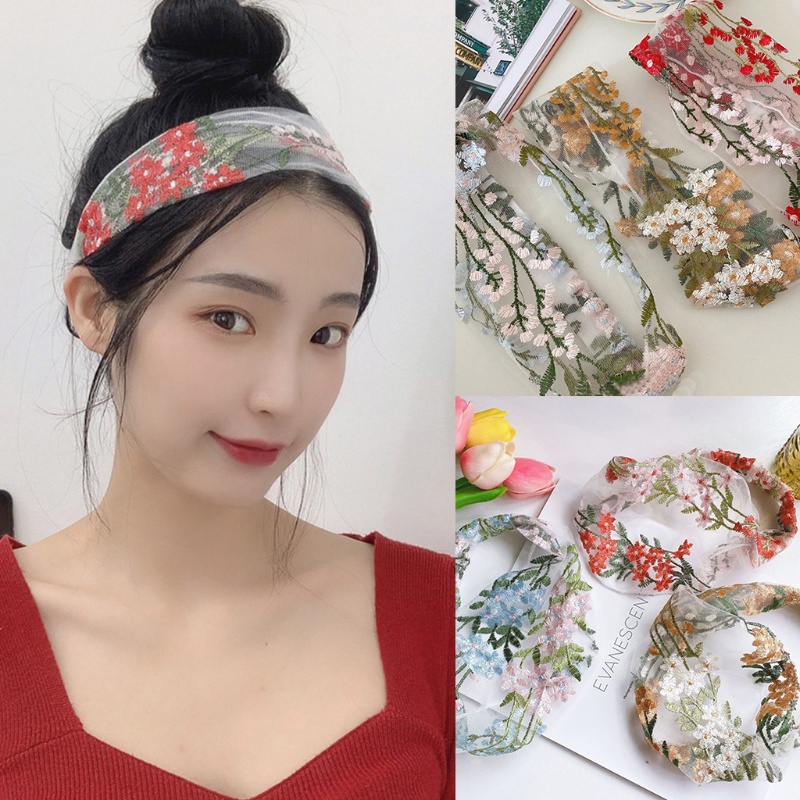 Băng Đô Vải Lưới Thêu Hoa Xinh Xắn Phong Cách Retro