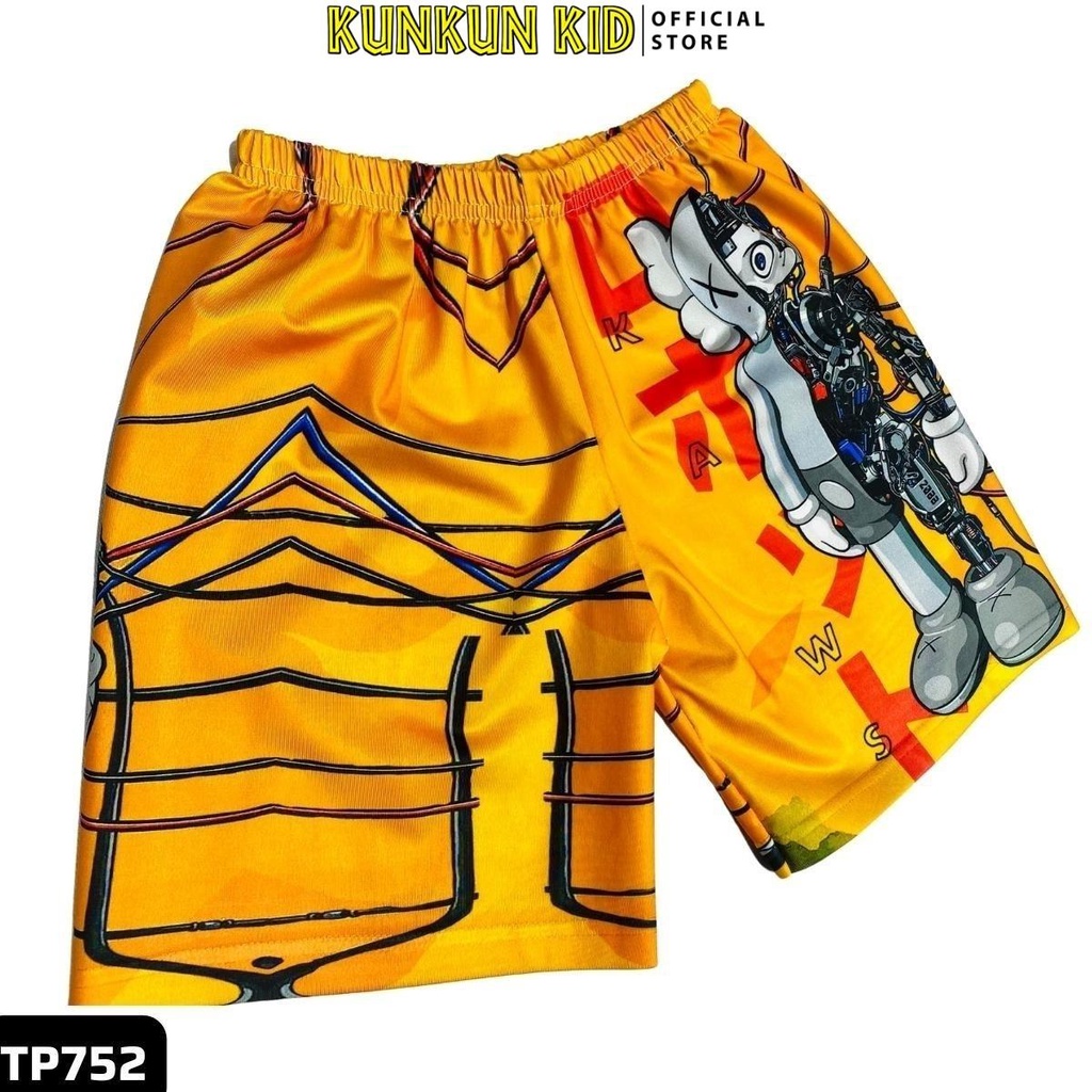 Quần áo trẻ em Kunkun Kid TP752 in 3d hình kaw vàng size đại từ 10-60kg - Bộ cộc tay bé trai thun lạnh thoáng mát