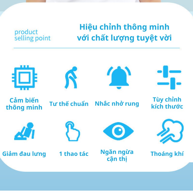 Đai chống gù lưng SMART POSE điều chỉnh tư thế thông minh, cảm biến báo rung, đếm số lần ngồi sai - Bảo hành 12 tháng