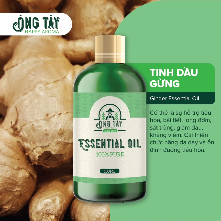Tinh dầu hữu cơ Organic Gừng ÔNG TÂY mẫu thử 10ml/ 100ml/ 500ml/ 1L.