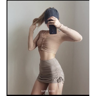 Áo Croptop Tay Dài Chất Thun Gân Co Dãn