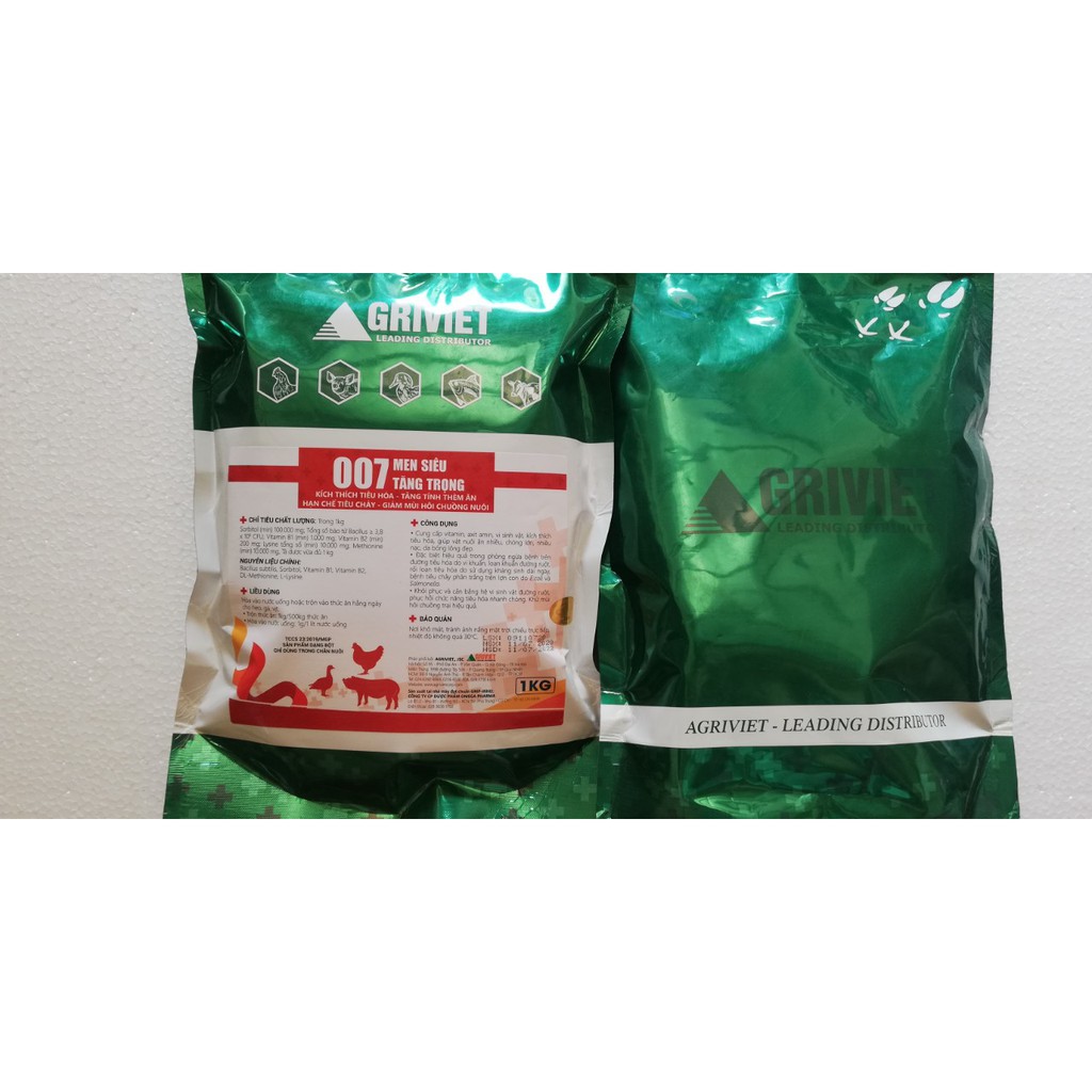1kg Men Siêu Tăng Trọng 007- 5 trong 1 dùng cho gia súc, gia cầm, Chó mèo