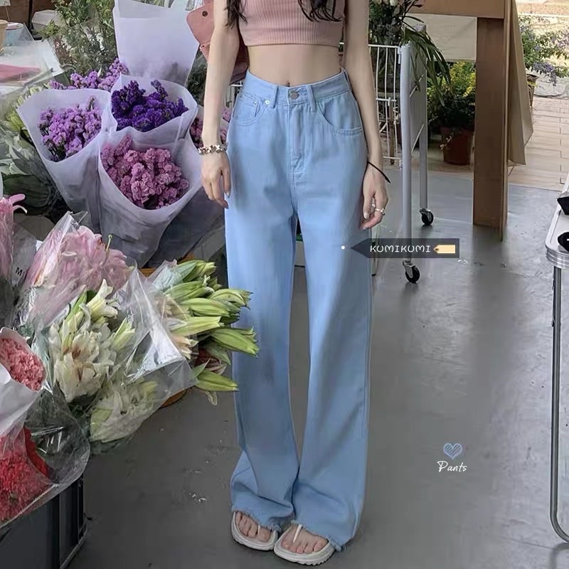 Quần Jeans suông xanh cắt gấu