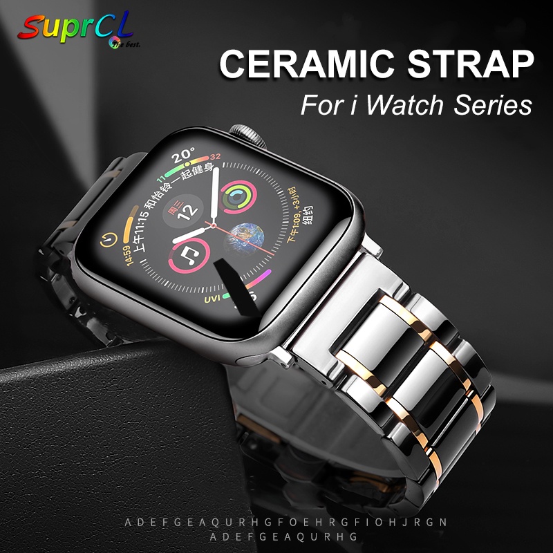Dây đeo bằng gốm + thép không gỉ 44mm 40mmm 42mm 38m sang trọng thích hợp cho Apple Watch dòng 6 SE 5 4 3