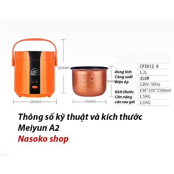 Nồi cơm điện mini hãng MEIYUN A2 1.2L quai xách tiện lợi | BigBuy360 - bigbuy360.vn