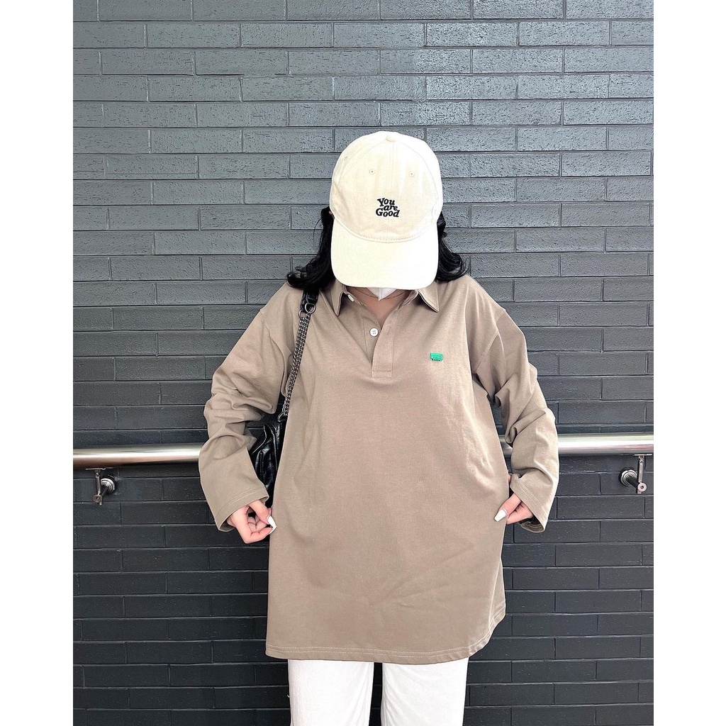 Áo Thun Polo Nữ Dài Tay Áo Phông Nữ  Form Rộng Có Cổ Trơn Basic Chất Liệu Cotton Thô 3 Màu Đen Trắng Nâu Rêu RWE 10236