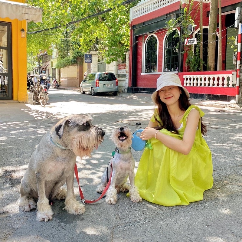 Unleashedvn GRETA AVOCADO SMOOTHIES DRESS - Đầm Greta màu xanh bơ 100% cotton, 2 dây vai thắt nơ, dáng babydoll dài