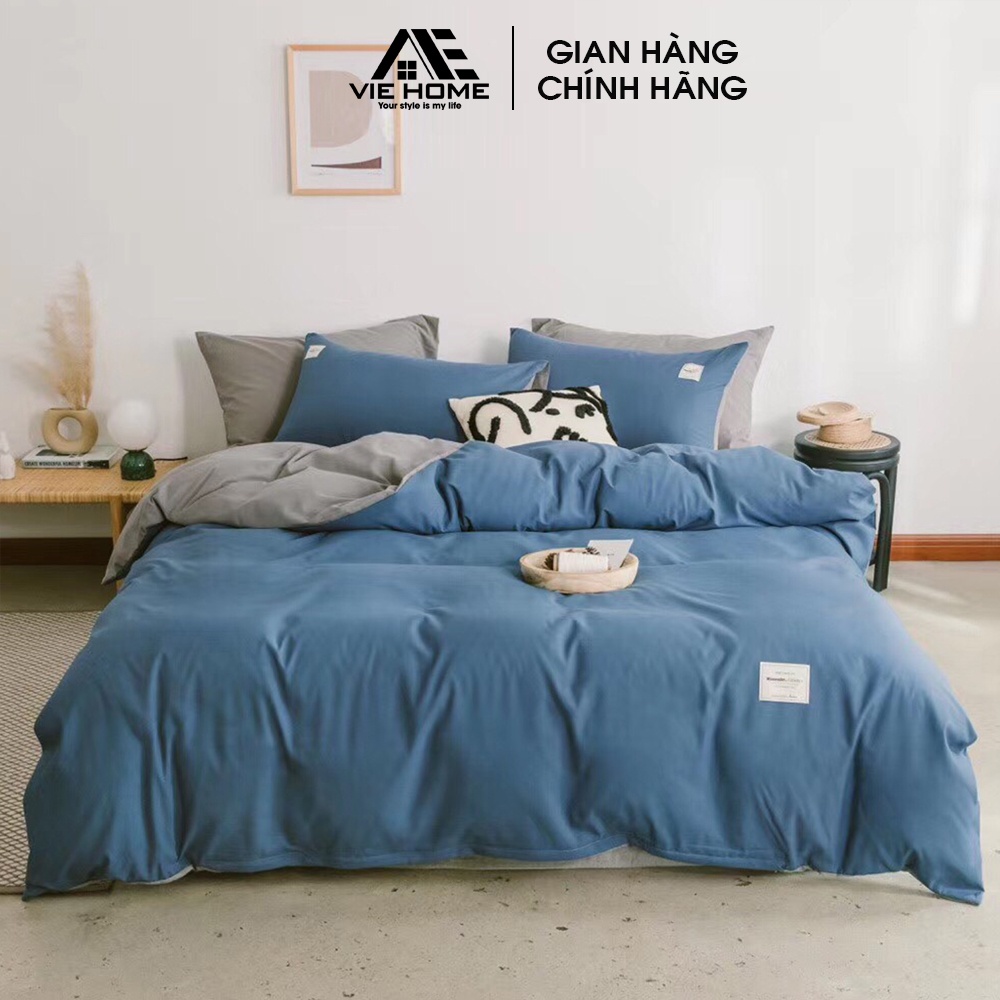 Bộ chăn ga gối Cotton Tici VIE HOME - Bedding trơn màu style Hàn dễ phối phòng ngủ vintage nhiều kích thước nệm
