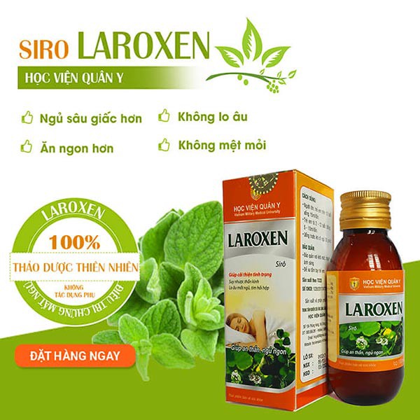 [ NGỦ NGON] Siro Thảo Dược LAROXEN Học Viện Quân Y lọ 100 ml dành cho người mất ngủ, ngủ không ngon, suy nhược thần kinh