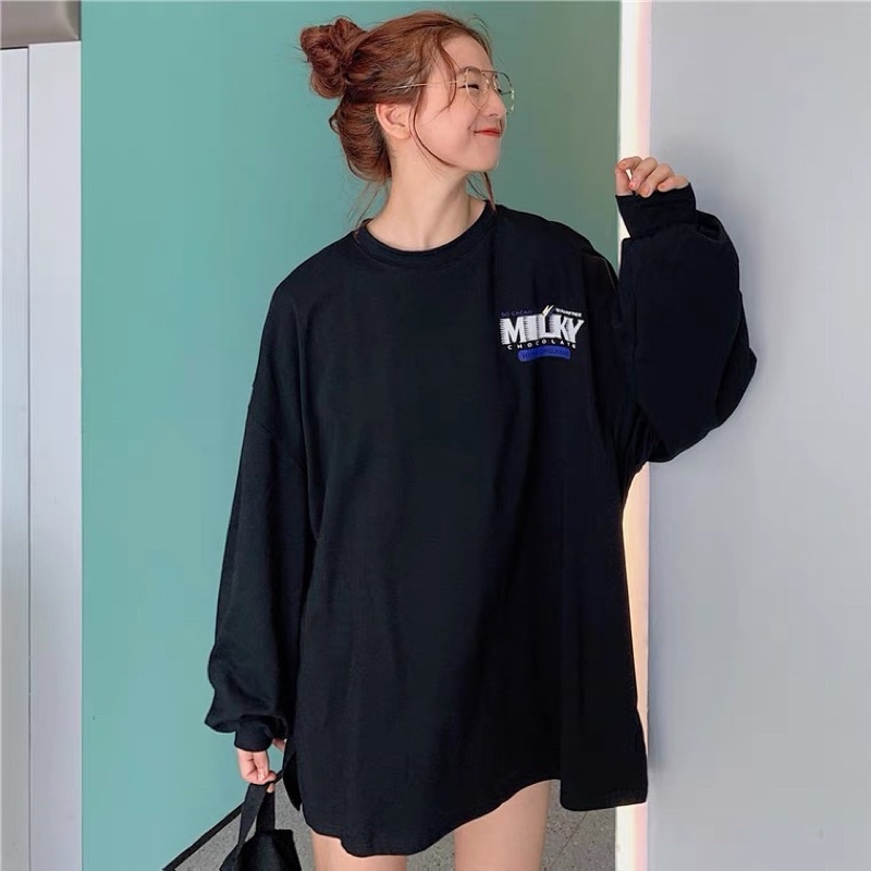 Áo thun tay dài form rộng ,áo phông studio1996 dài tay chất cotton dày đẹp in chữ MILK