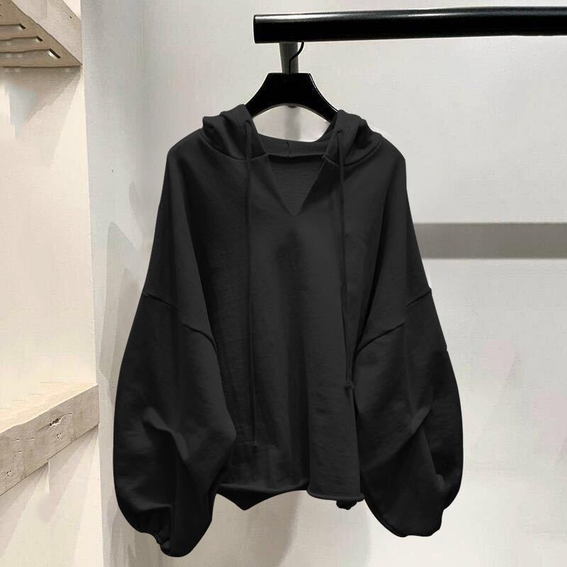 Happy-store  Áo hoodie phong cách Hàn Quốc tay dài dáng rộng màu trơn xinh xắn trẻ trung