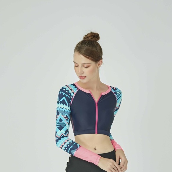 Áo bơi Nữ BIKINI PASSPORT kiểu dáng croptop tay dài khoá kéo- màu Xanh navy - BS194_NV