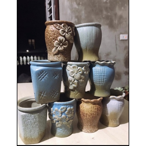 Chậu sứ lu trồng sen đá, xương rồng 9x6cm