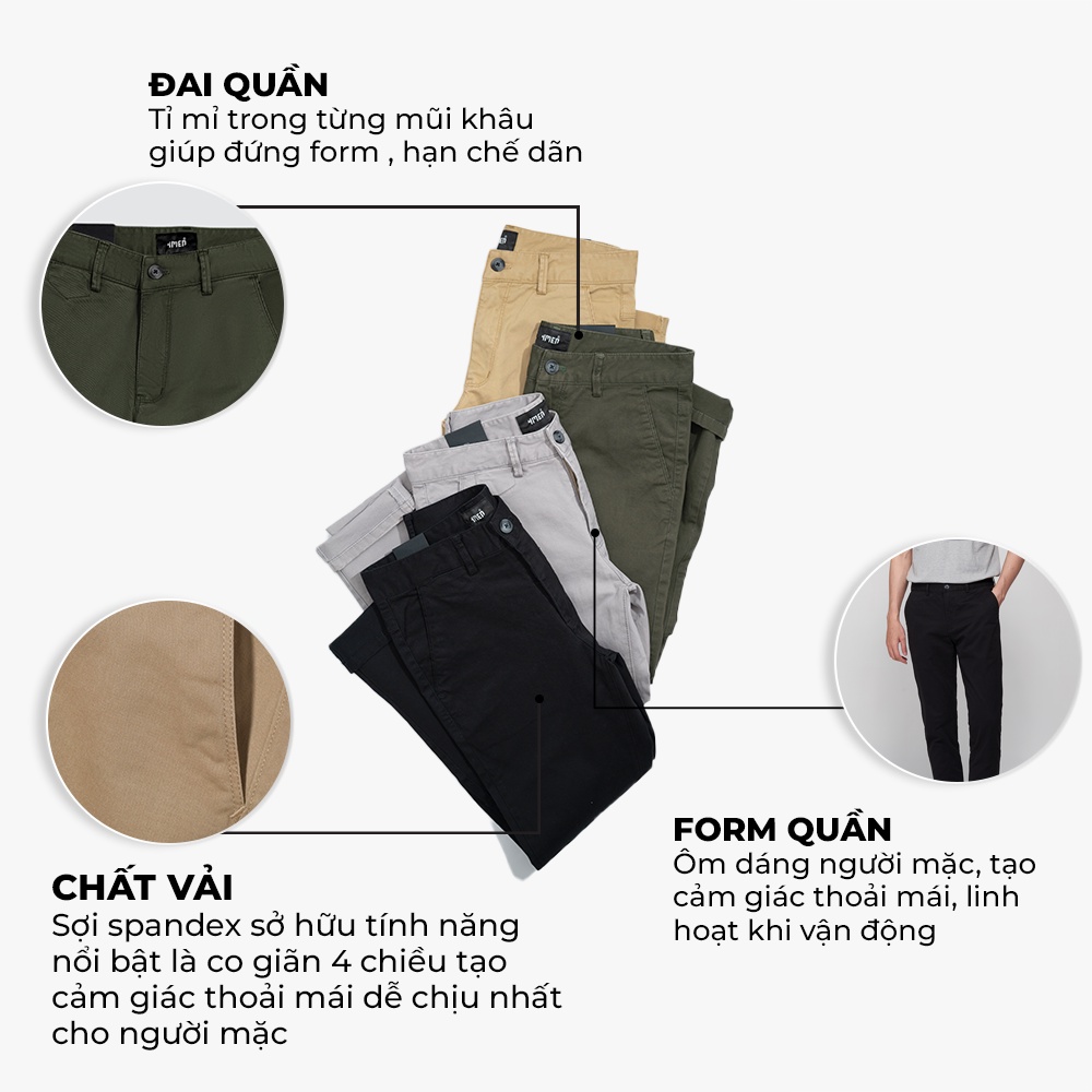 Quần kaki nam 4MEN QK002 kiểu dáng dài, mẫu trơn, form slimfit tôn dáng, vải kaki thun co giãn