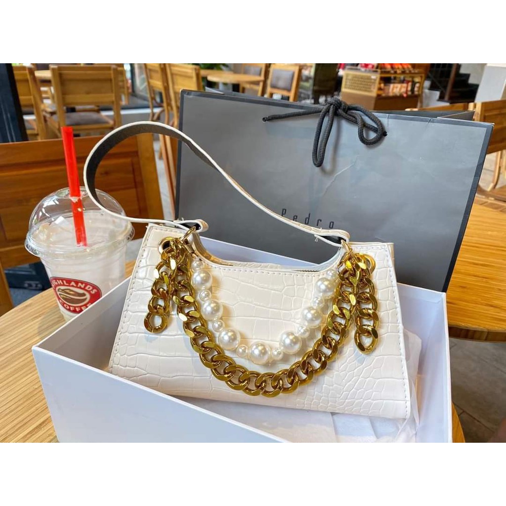 Túi xách nữ ❤️FREESHIP❤️Túi kẹp nách xích ngọc size 22cm vân da rắn mã 2001