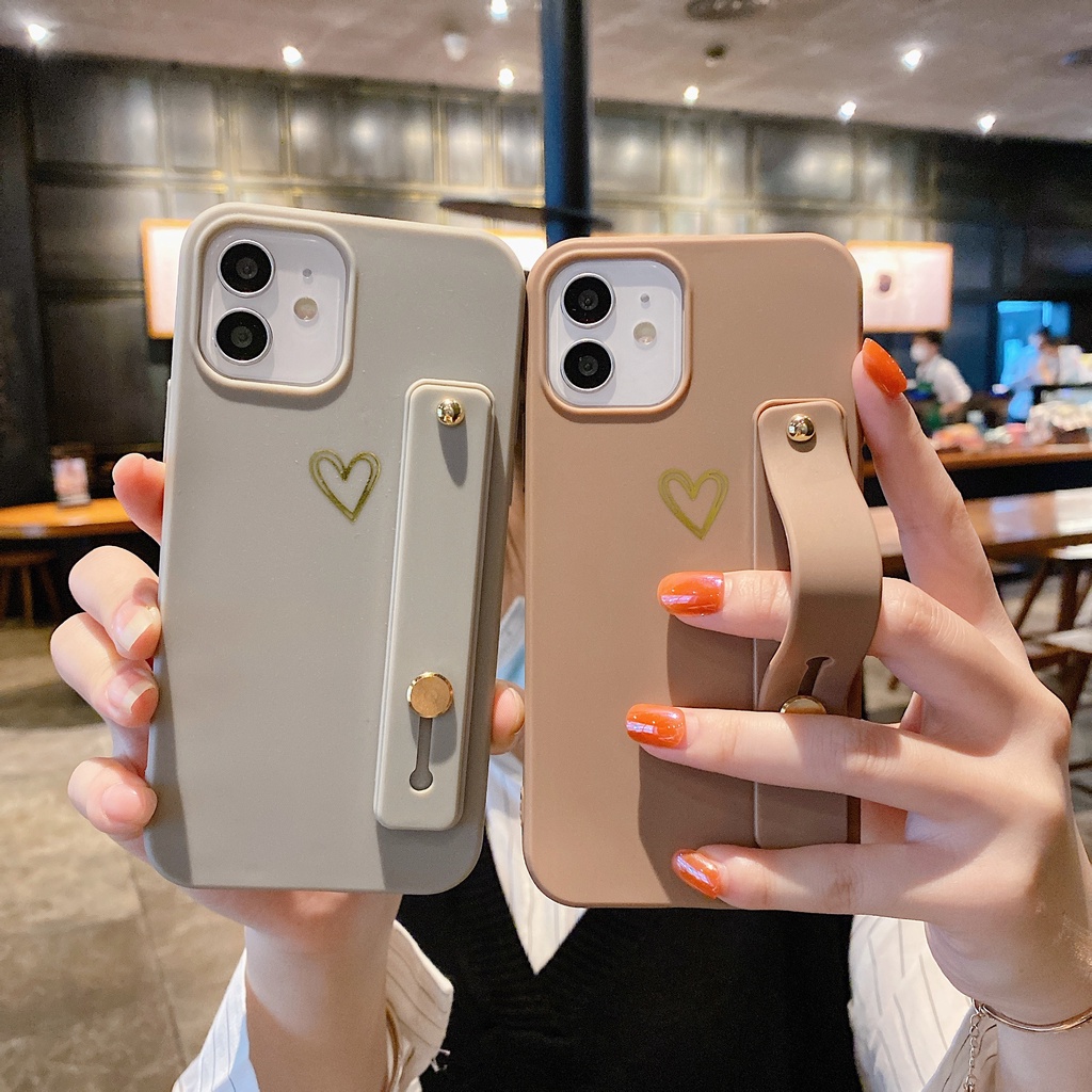 Ốp Điện Thoại Họa Tiết Trái Tim Thời Trang Chống Sốc Kèm Giá Đỡ Cho iPhone 13/12/11/XS/X/8/7