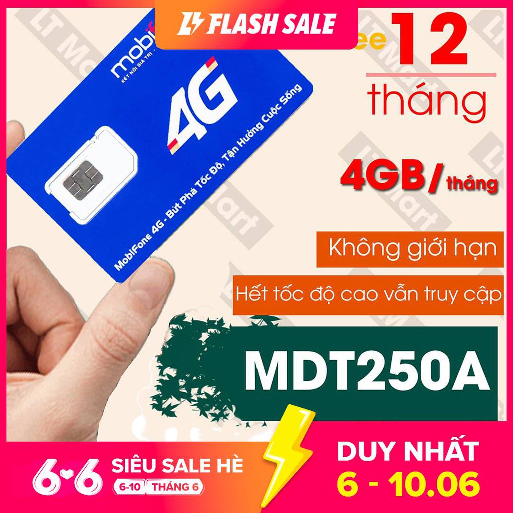Sim 4G Mobifone MDT250A Trọn Gói 1 Năm Không Phải Nạp Tiền Lướt Web Tẹt Ga Ltmart Tốc Độ Truy Cập Nhanh