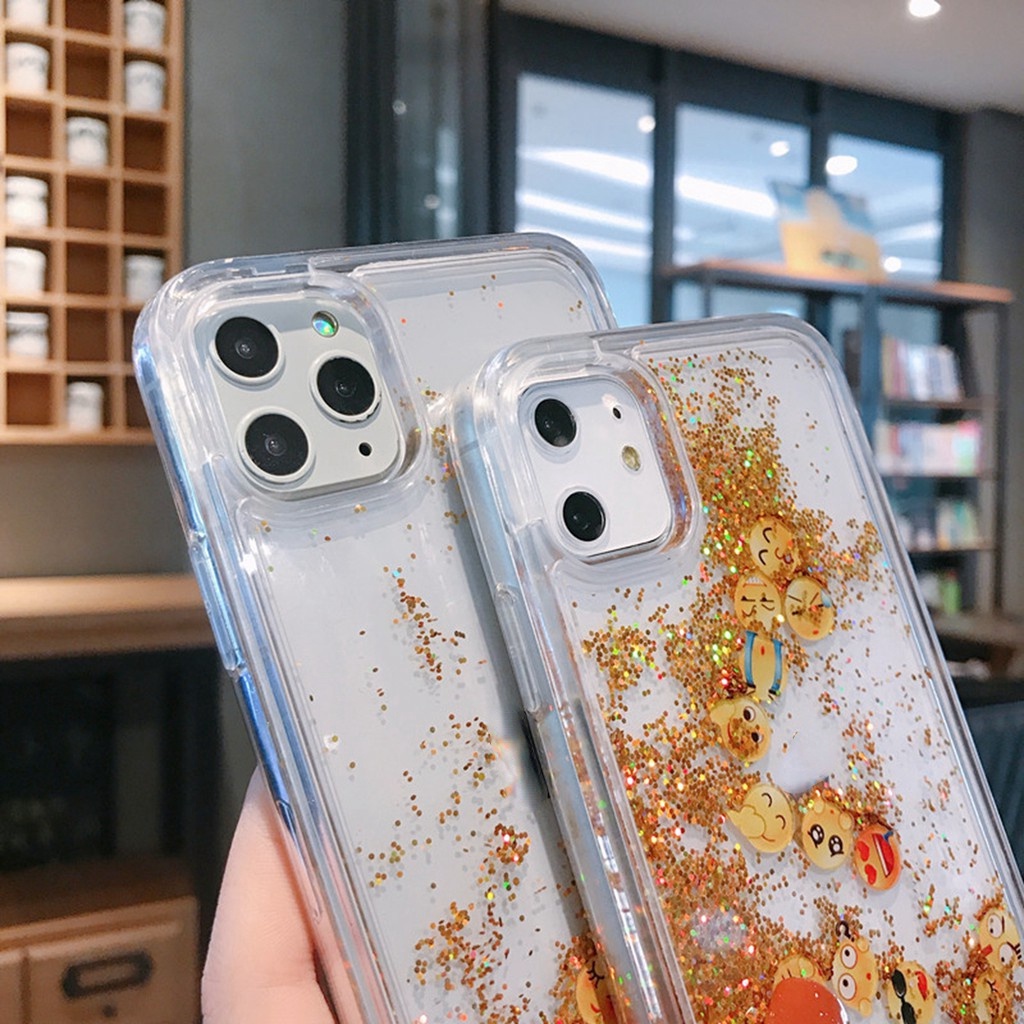 Ốp điện thoại silicon cứng kim tuyến nước hình emoji thích hợp cho iPhone 11 Pro X XR XS MAX iPhone SE 8 7 6 6s Plus