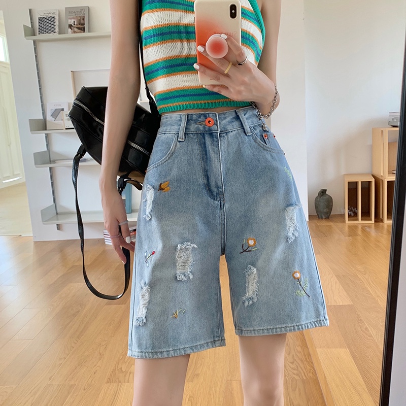Quần Short Denim Lưng Cao Ống Rộng Plus Size Phong Cách Hàn Quốc Cho Nữ