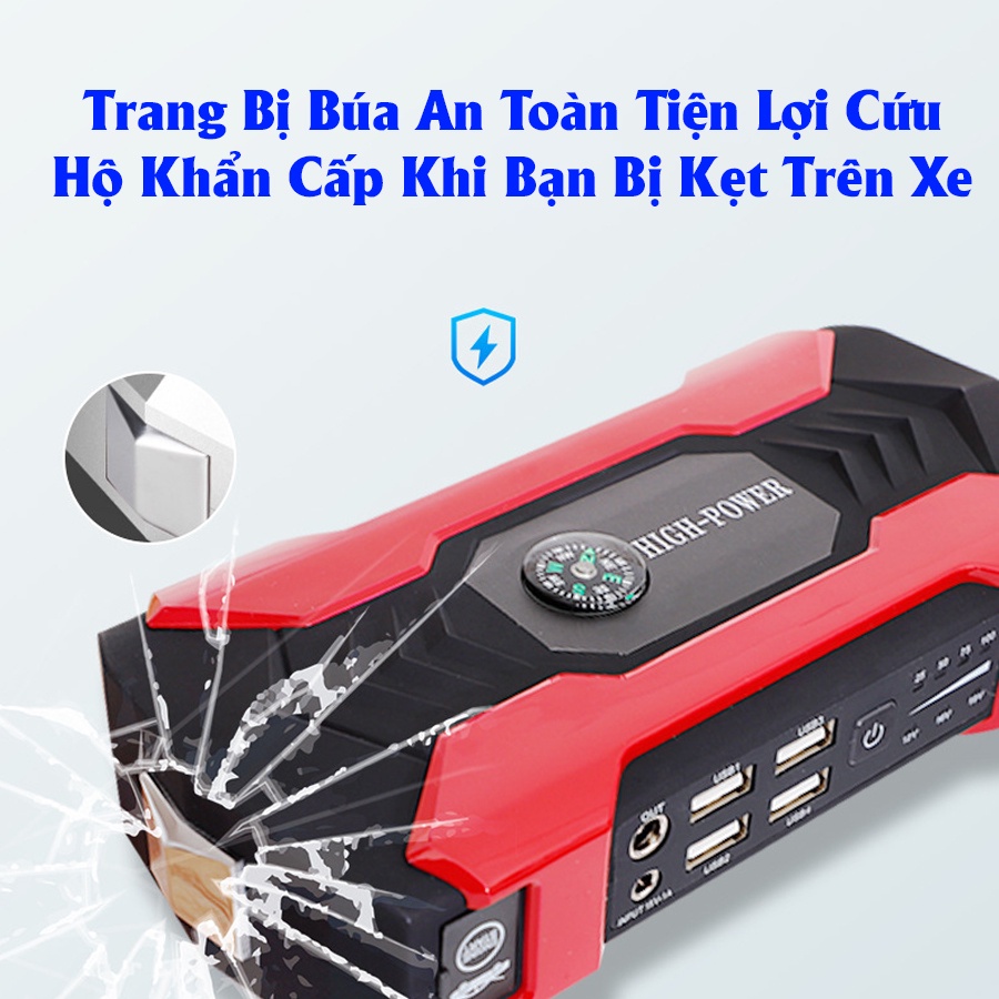 Bộ kích điện khẩn cấp nhanh gọn cho xe hơi Car365 cao cấp - Dung lượng cao - Đa chức năng Sạc Kích, Đèn LED khẩn cấp