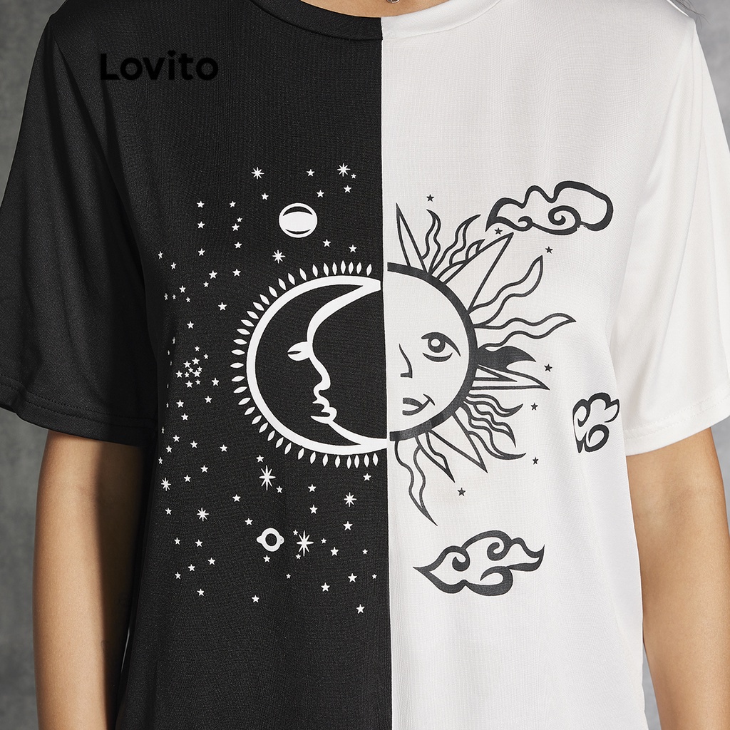 Lovito Áo Thun Tay Ngắn In Chữ L20D1087 (Đen/Trắng)