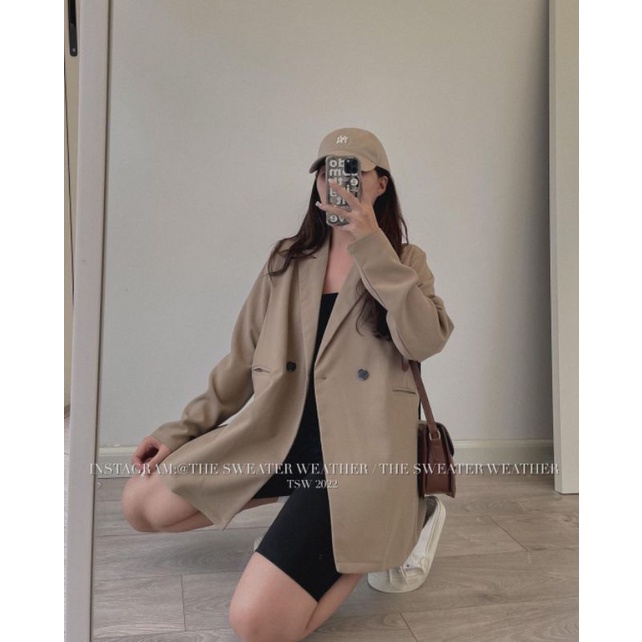 AK6082 Áo khoác blazer trơn 2 cúc dáng rộng Hàn Quốc