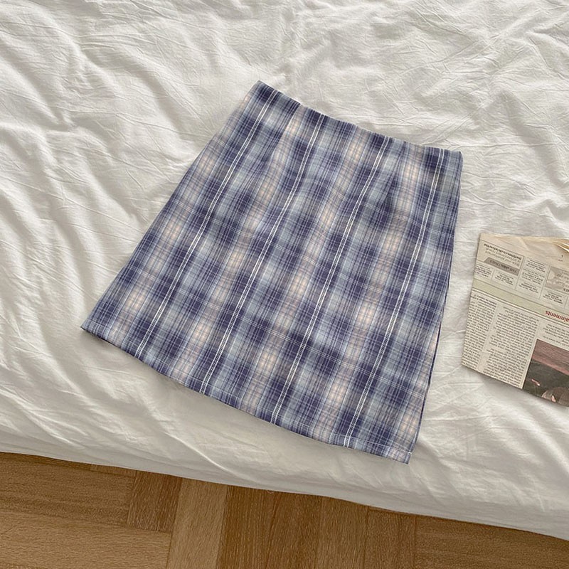 Women Summer Plaid Skirt Waist Skirt