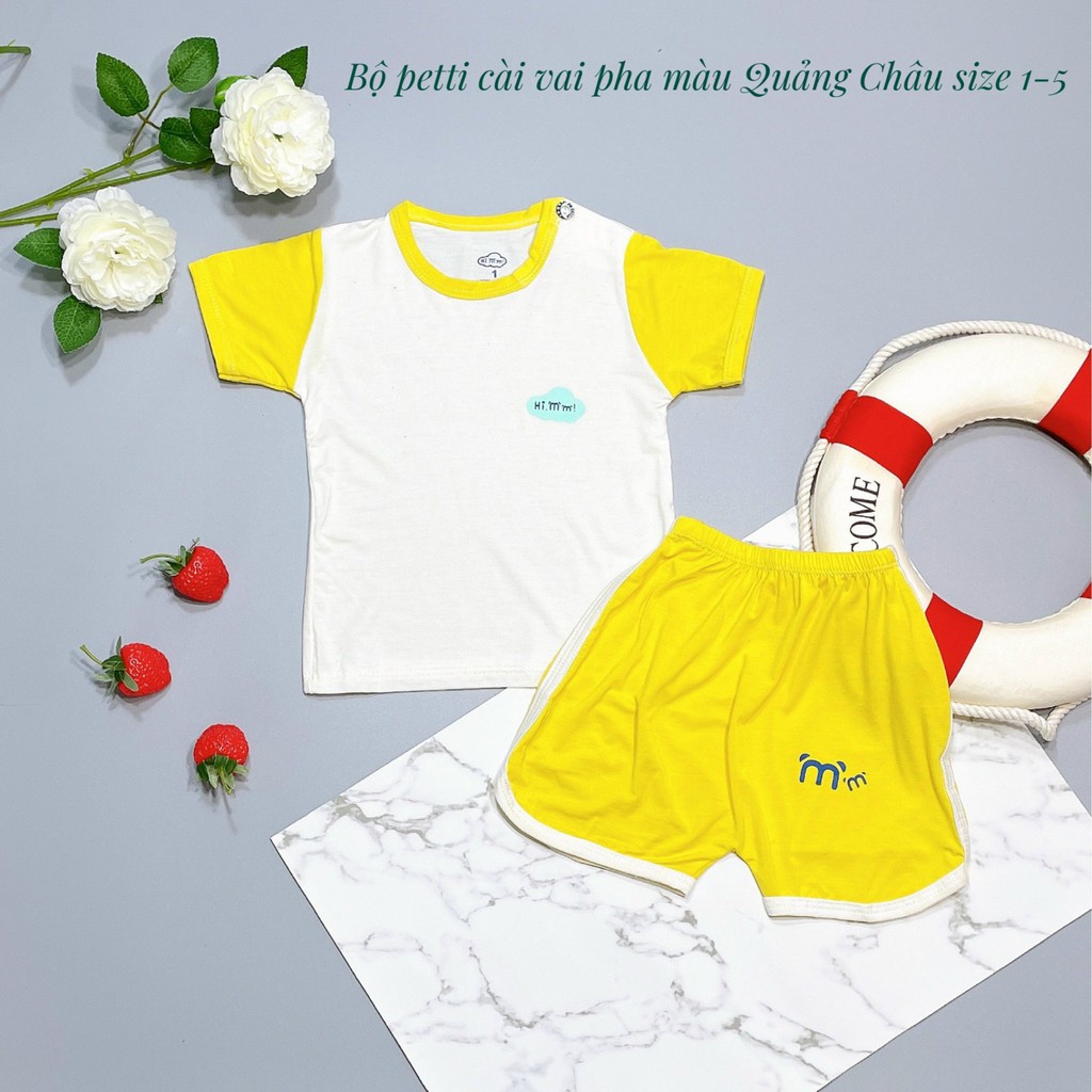 Bộ cộc tay pettit phối áo trắng quần màu Hi! Mom Kids