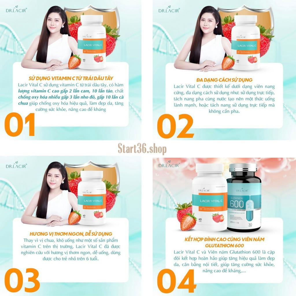 Viên uống Vitamin C Dr Lacir viên uống Lacir Vital C giúp hấp thu glutathion và collagen tăng cường đề kháng hộp 60 viên