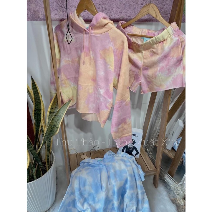 Set Nỉ Áo Croptop Và Quần Short Burning Full Màu VNXK Siêu Hot