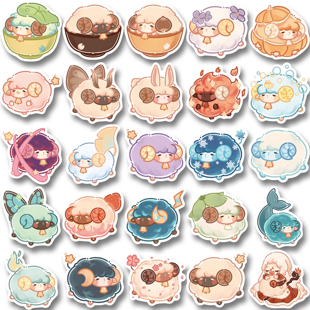 Bộ 50 Miếng Dán Trang Trí Laptop Hình Cừu Hoạt Hình Dễ Thương Chống Thấm Nước Không Cần Lặp Lại