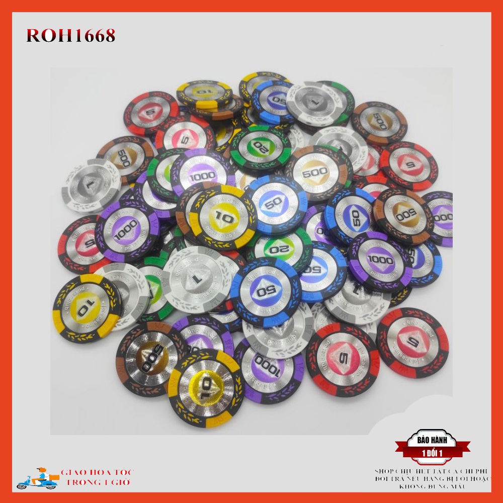 Chip poker có số ( phỉnh poker ) dòng lúa mạch kim cương in ấn  chất nhựa cao cấp PK 6