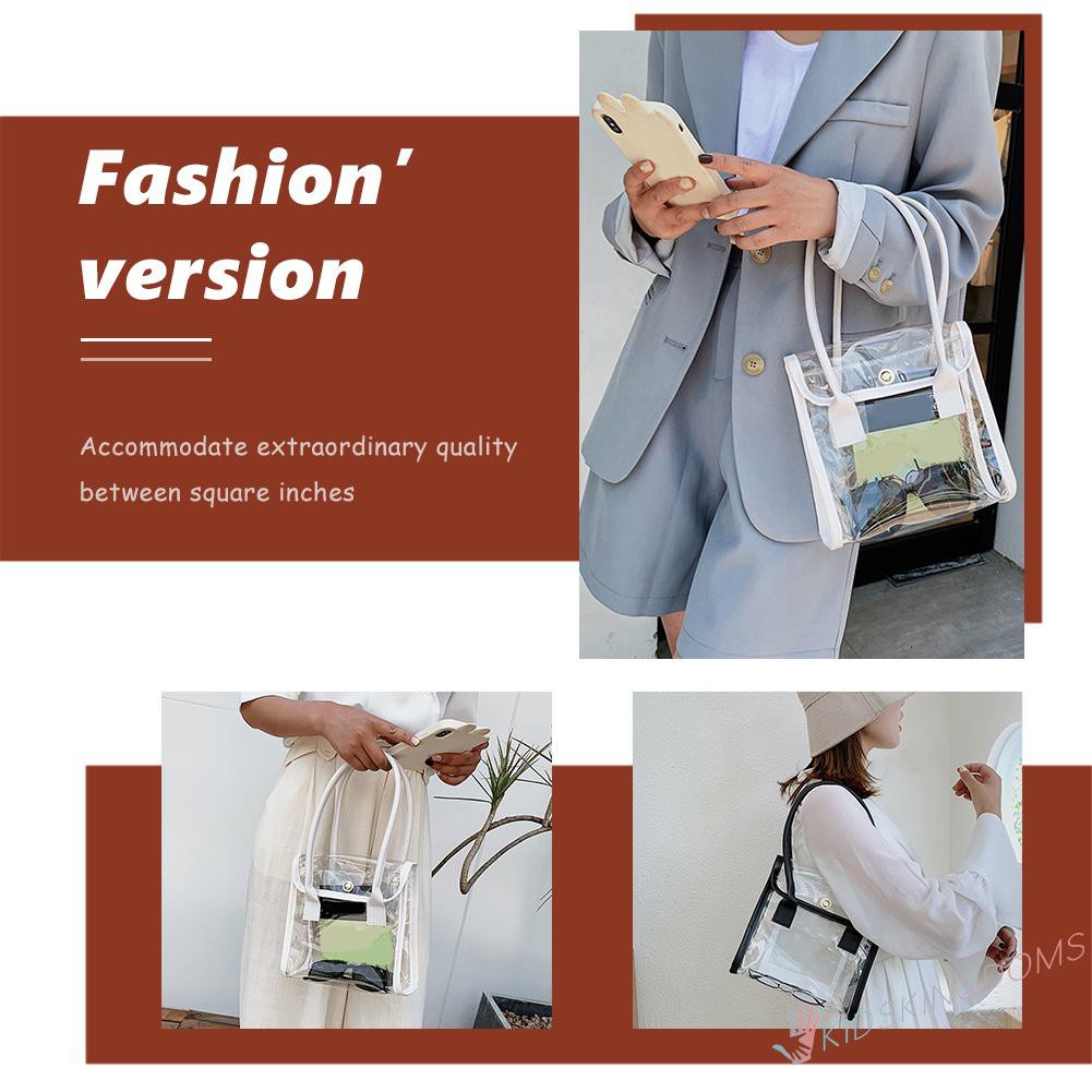 【Big Sale】Fashion Women PU PVC Transparent Shoulder Tote Bag Small Top-handle Handbag