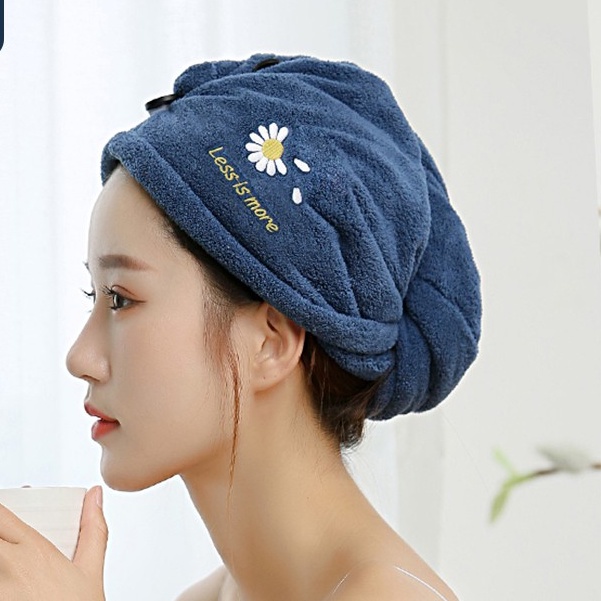 Khăn Quấn Ủ Tóc Lau Khô Siêu Tốc (Nhiều Mầu) Mũ ủ tóc trùm đầu hoa cúc thấm nước, phù hợp mọi kích thước