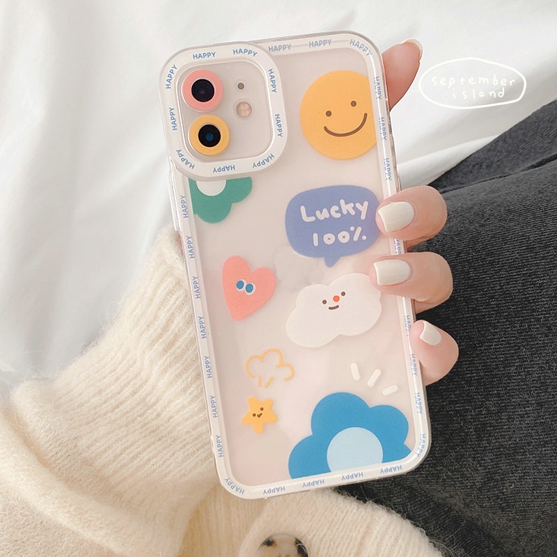Realme C53 C55 C21 C15 C12 C31 C35 C25 C25S C20 C11 2021 9i 9Pro+ 8 9 Pro Pro+ 5 5i 5s C2 C1 Narzo 20 30A 50A Prime 4G 5G Cute Smiley Happy Lucky Clear Soft Phone Case Airbag Full Back Cover STD 30
