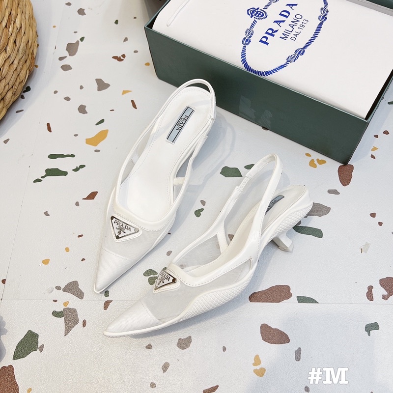 Sandal prd lưới mũi nhọn gót nhú fullbox