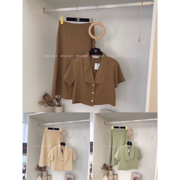 (SĂN) Set áo sơ mi mix chân váy midi chuẩn ntcloset