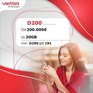 Sim 4G Viettel gói D200 có 20GB dùng 30 ngày