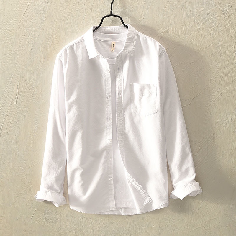 Áo Sơ Mi Tay Dài Vải Oxford Cotton Dáng Rộng Thiết Kế Trẻ Trung Cho Nam