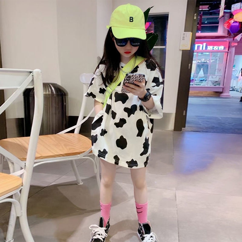 Đầm Thun Cotton Ngắn Tay In Hình Bò Sữa Thời Trang Mùa Hè Hàn Quốc