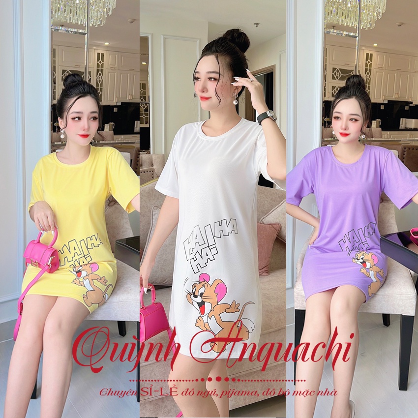Đầm Suông Nữ Ngắn Anquachi Váy Thun Trung Niên Đi Biển Cotton Mặc Nhà Thoải Mái Rộng Chữ A S087