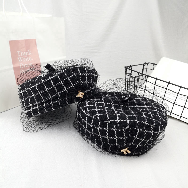 European and American style European and American style black beret with plaid pattern, luxury fashion for women