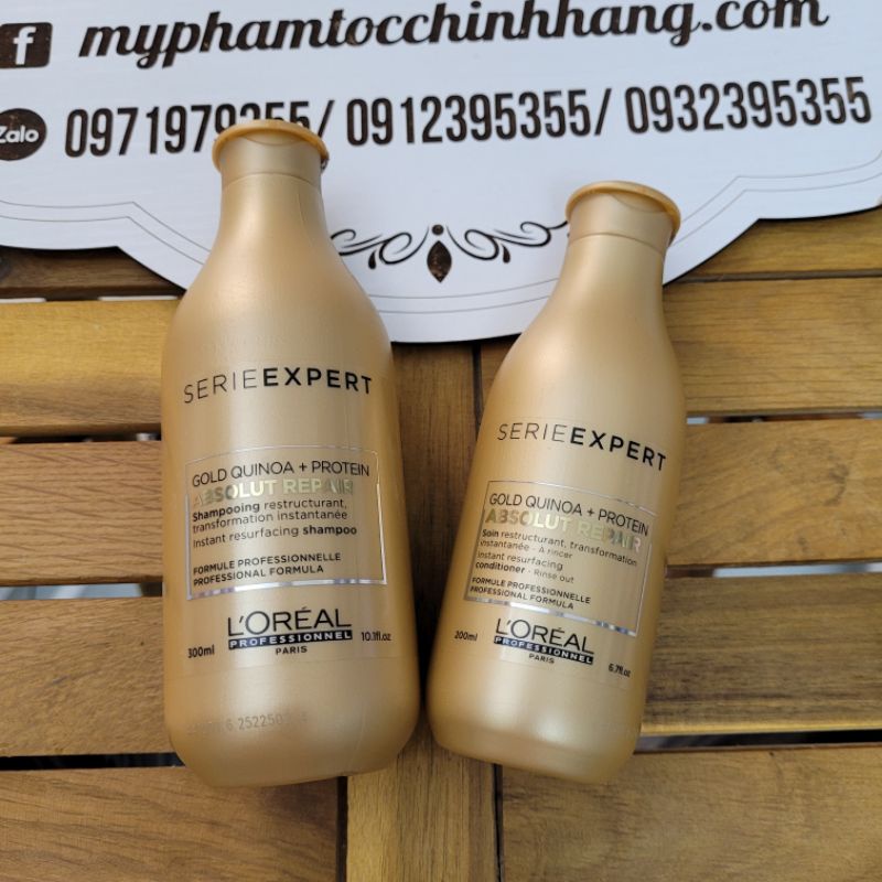 Dầu gội xả chăm sóc tóc hư tổn L'oreal Absolut Repair Gold 300ml - 200ml
