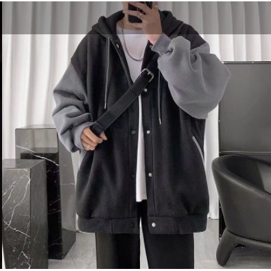 Áo Hoodie Nam Dáng Rộng Phối Dây Rút Thời Trang nam Hàn Quốc Giản Dị Dành Cho retro áo dài tay túi áo cặp