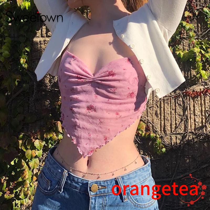 Áo Croptop Hai Dây Họa Tiết Hoa Quyến Rũ Thời Trang Cho Nữ