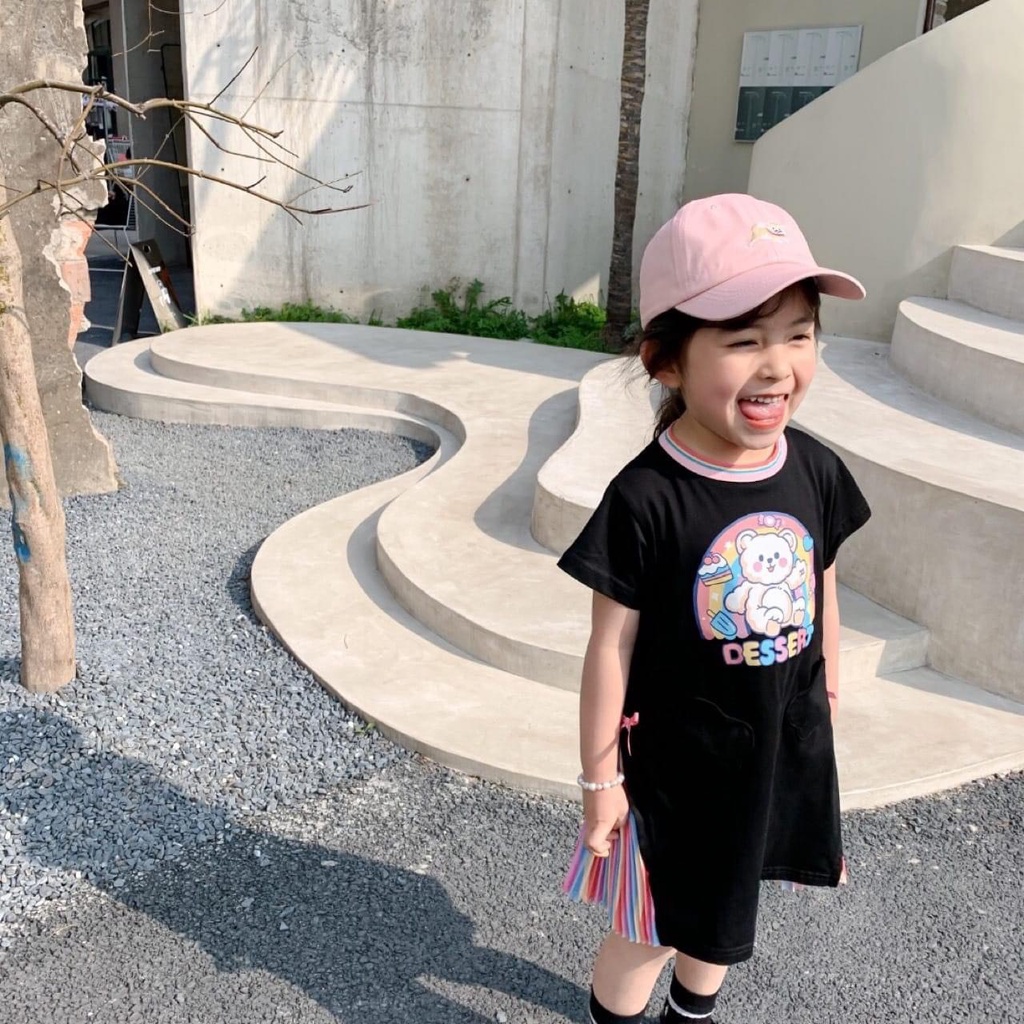 ĐẦM CẦU VỒNG IN GẤU DESSERT CHO BÉ GÁI